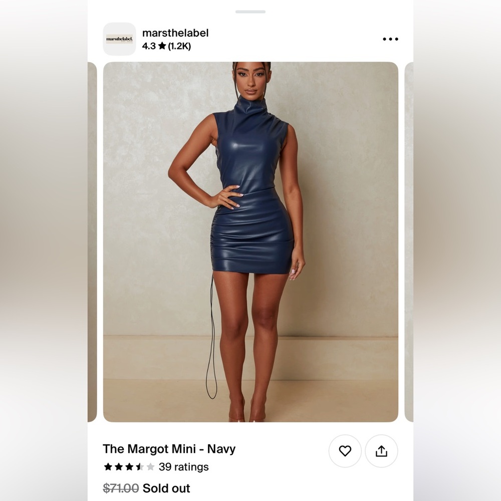 Mars The Label navy leather mini dress with zipper - Picture 2 of 5